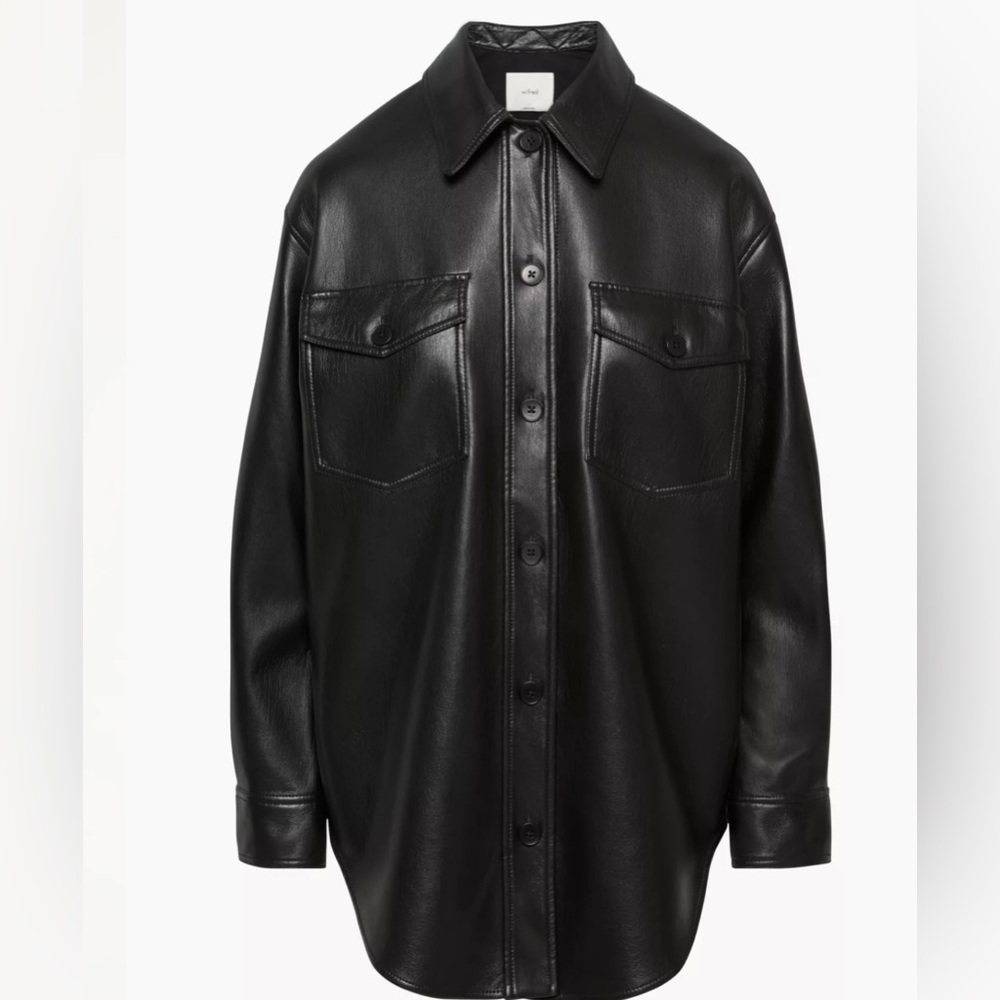 Aritzia Wilfred Ganna black vegan leather shirt jacket